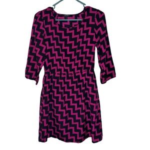 3/$20 BeBop Vibrant Pink and Black Chevron Dress